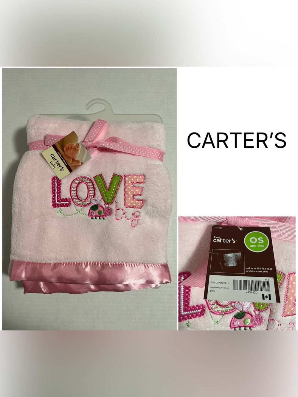 CARTER’S - NWT - 40”X30” - INFANT GIRLS LOVE BUG SATIN TRIM COZY SHERPA BLANKET